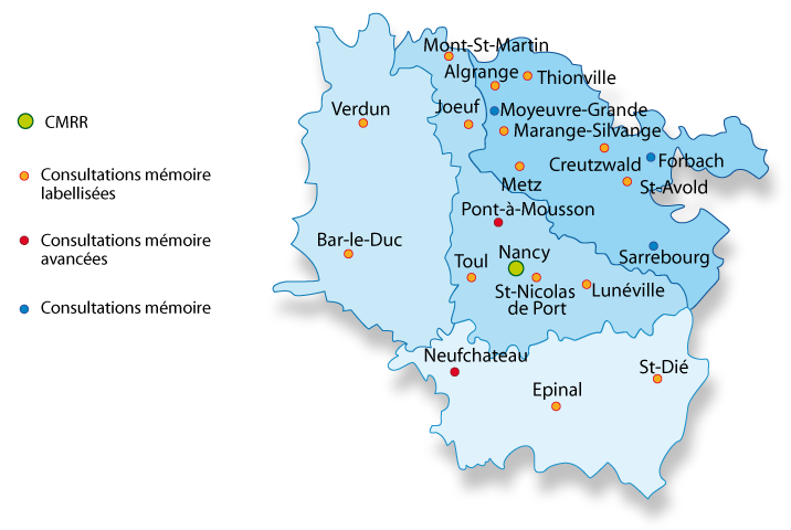 Carte des consultations mémoire en Lorraine